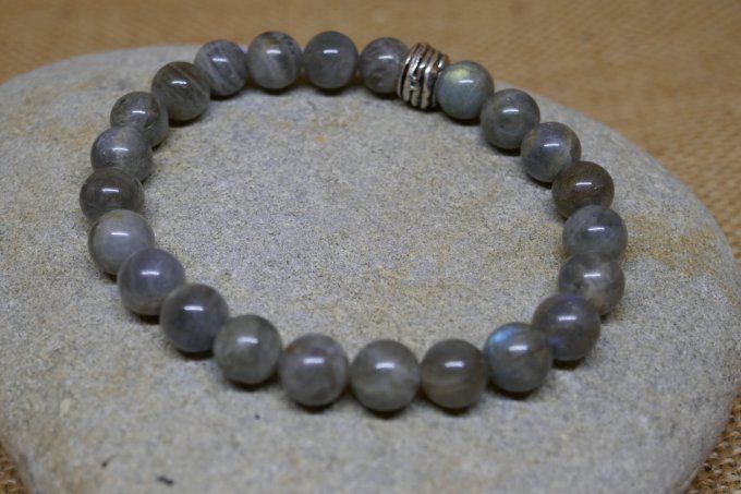 Bracelet en labradorite breloque acier inox 8mm